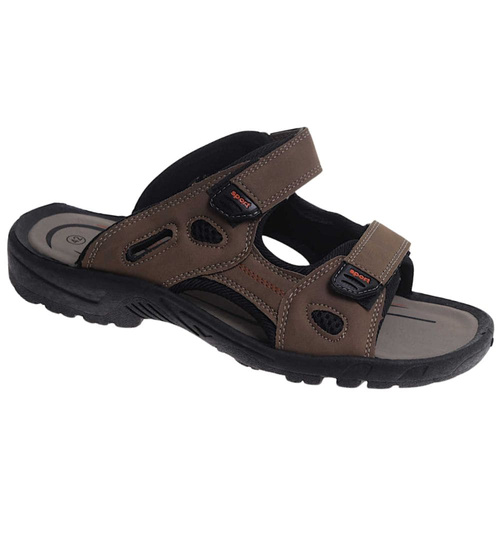 Męskie brązowe sandały klapki na rzepy /E9-2 17638 T284/