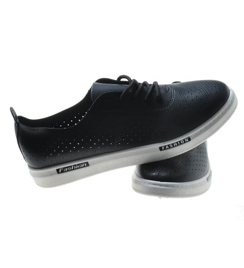 Czarne damskie trampki z ażurowym wierzchem /C6-3 7406 S192/