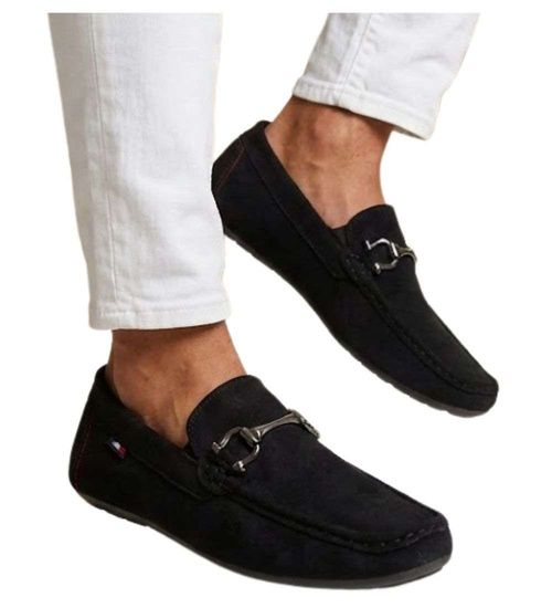 Wsuwane męskie półbuty czarne mokasyny /E1-2 18668 T394/