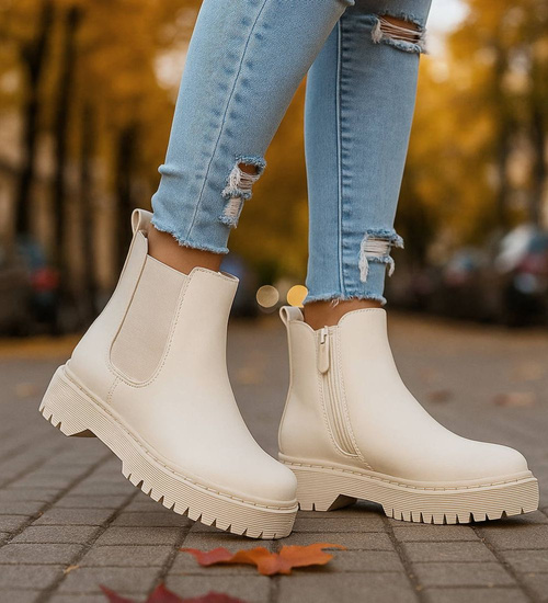 Beżowe dziewczęce botki sztyblety /D3-2 17063 T283/