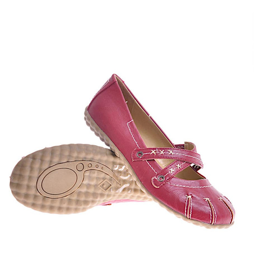 Bordowe damskie półbuty z paseczkiem /D7-2 12365 T086/