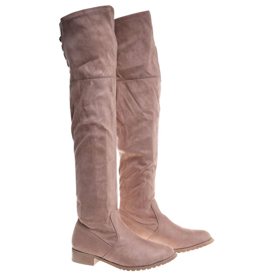 Beżowe kozaki muszkieterki na płaskim obcasie /E1-2 18602 G366/