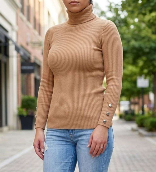 Damski brązowy golf z guziczkami /D8-1 UB288 U108/