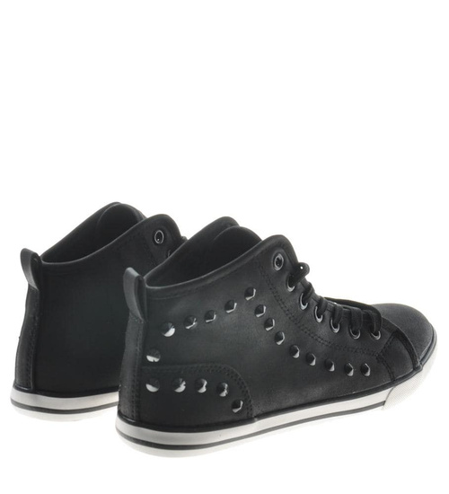 Wysokie modne trampki damskie czarne z dżetami /C7-3 7478 S098/