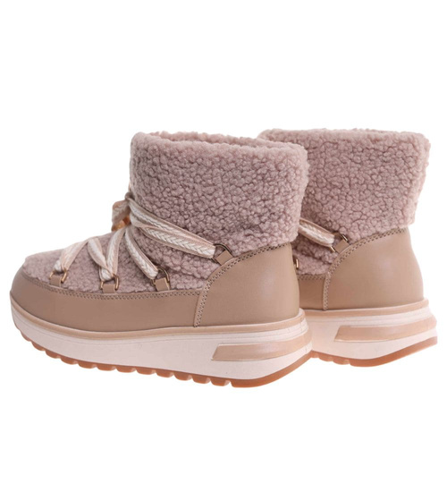 Zimowe botki śniegowce z futerkiem Khaki /F6-2 18538 W341/