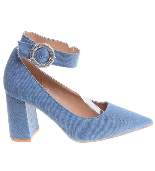 Niebieskie czółenka z paskiem na słupku /G5-3 17768 G158/