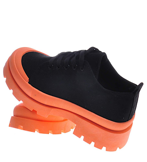 Czarno pomarańczowe trampki creepersy na platformie /F9-3 11324 T597/