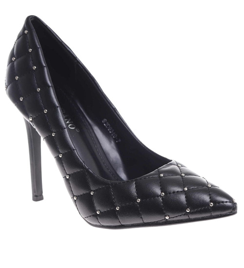 Czarne pikowane szpilki damskie ze szpicem /A1-3 13743 T292/