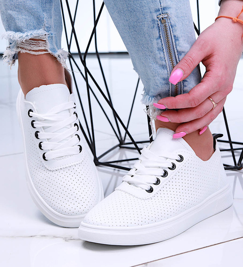 Ażurowe wiązane tenisówki damskie /F3-3 15737 T138/