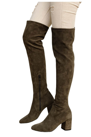 Oliwkowe kozaki muszkieterki na niskim obcasie /D4-3 18442 T386/