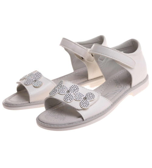 Dziewczęce sandały na rzepy Białe /D8-1 11975 T290/