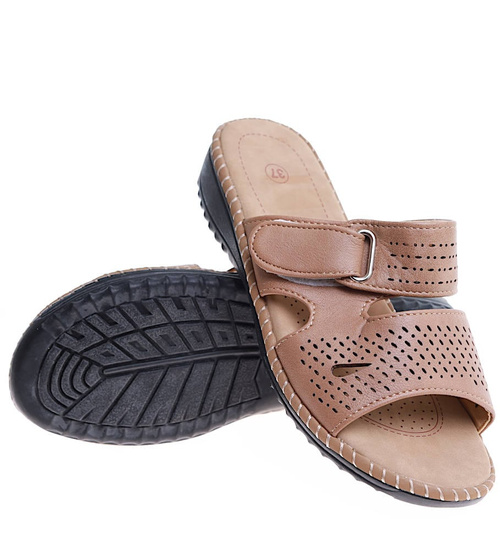 Khaki damskie klapki na płaskim obcasie /G9-2 16116 T280/