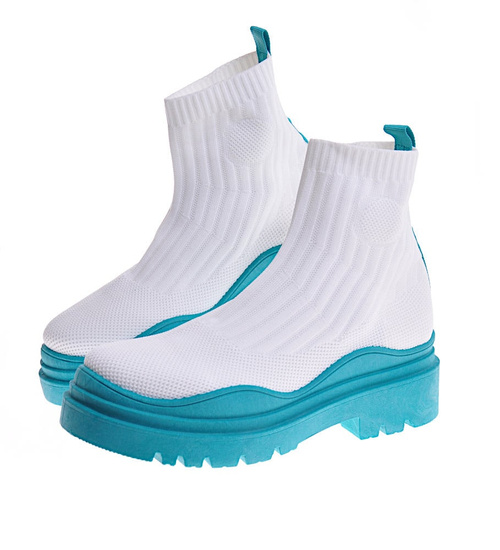 Damskie botki na grubej podeszwie White/Green /F7-2 12390 T490/