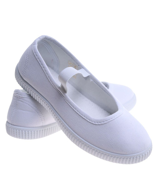 Wsuwane białe dziewczęce tenisówki balerinki czeszki z paseczkiem /C7-2 17481 T125/