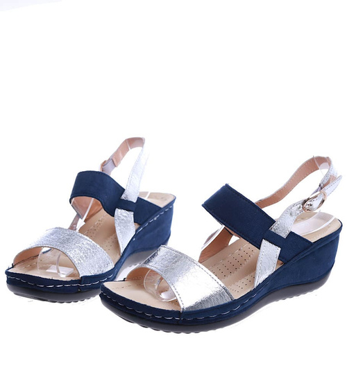 Grantowo srebrne sandały na koturnie /E4-3 13916 T284/