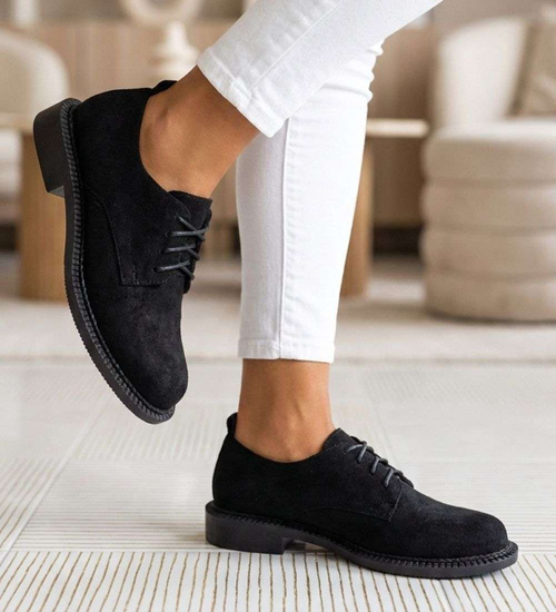Czarne półbuty oxfordy damskie sznurowane zamszowe /D8-1 18701 T155/