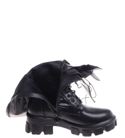 Wysokie wiązane glany damskie Czarne /A9-1 12550 T592/