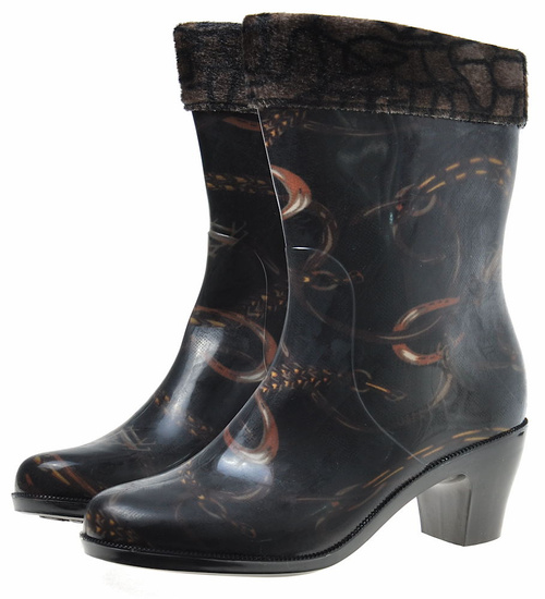 Kalosze damskie na obcasie z dopinanym ocieplaczem /C5-1 9573 S290/