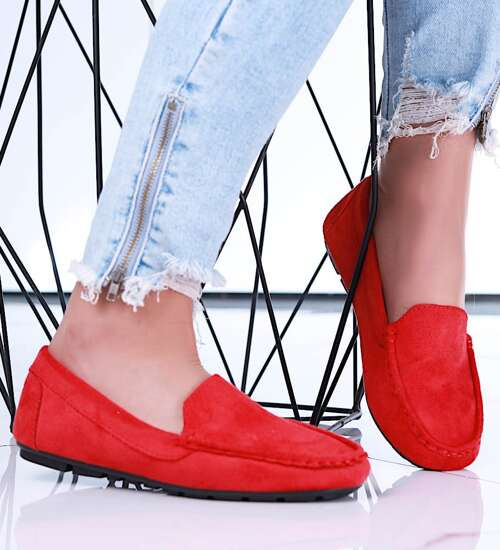 Czerwone zamszowe półbuty balerinki lordsy /F9-2 15628 T187/