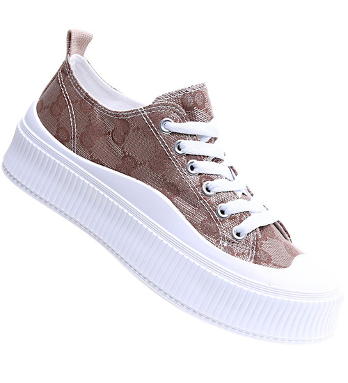 Sznurowane brązowe trampki damskie na platformie /C6-3 15680 T184/