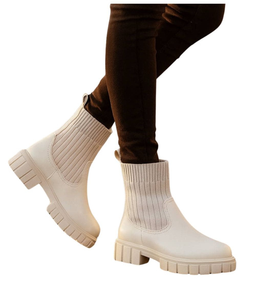 Zimowe wsuwane botki dziewczęce Beżowe /C5-3 18588 T189