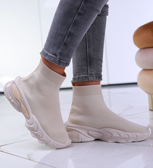 Wsuwane beżowe trampki damskie /D9-3 13310 T291/