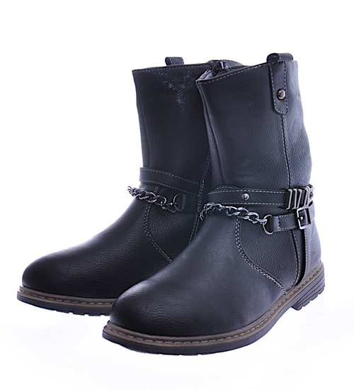 Czarne dziewczęce kozaki z frędzlami /E8-1 12725 T390/