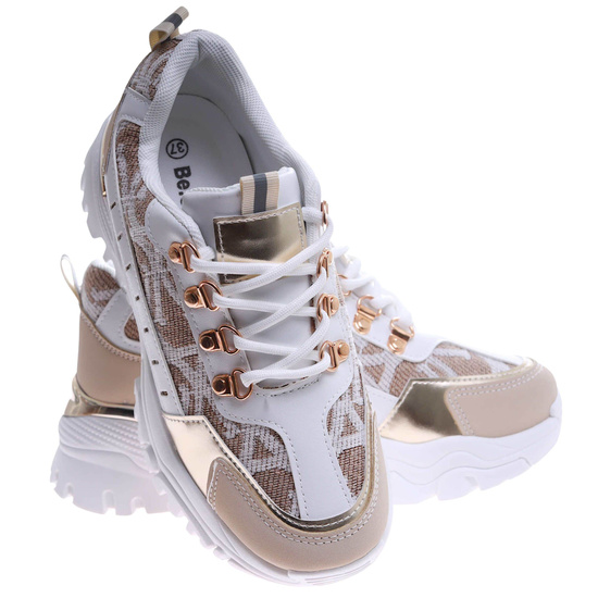 Beżowo białe snekaersy na platformie /E6-1 17405  T683/