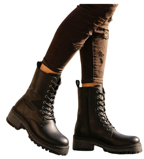 Czarne zimowe ocieplane botki glany /G12-1 18537 G384/