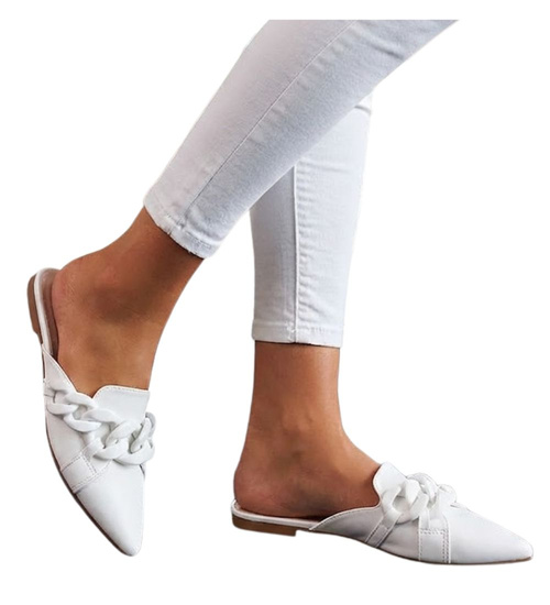 Białe damskie klapki z łańcuszkiem /A2-2 11783 T390