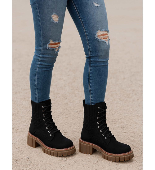 Czarne botki trapery na platformie /A6-3 18132 T333/