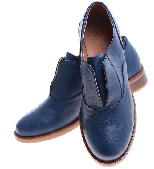 Wsuwane granatowe półbuty damskie /D9-2 15868 T198/