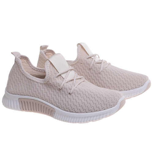 Wsuwane ażurowe beżowe buty sportowe /A7-1 17990 T281/