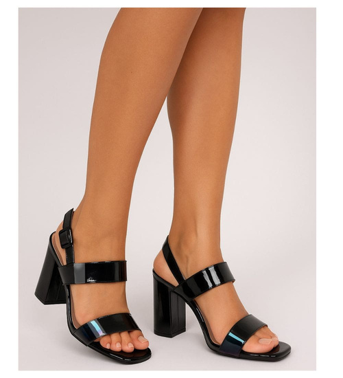 Czarne damskie sandały na słupku /G11-3 17900 G18-45/