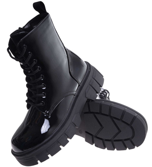 Czarne trapery damskie na platformie /E9-1 18209 W484/