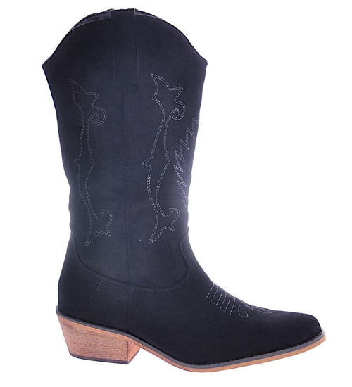 Czarne kozaki damskie zamszowe kowbojki /F5-2 12513 T591/