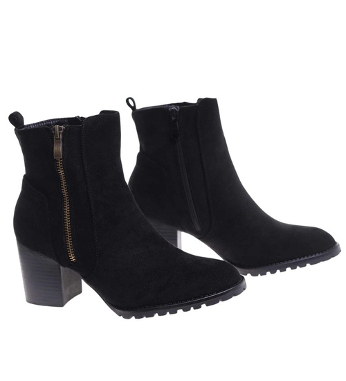 Czarne eleganckie botki na obcasie /i4-2 18397 W482/