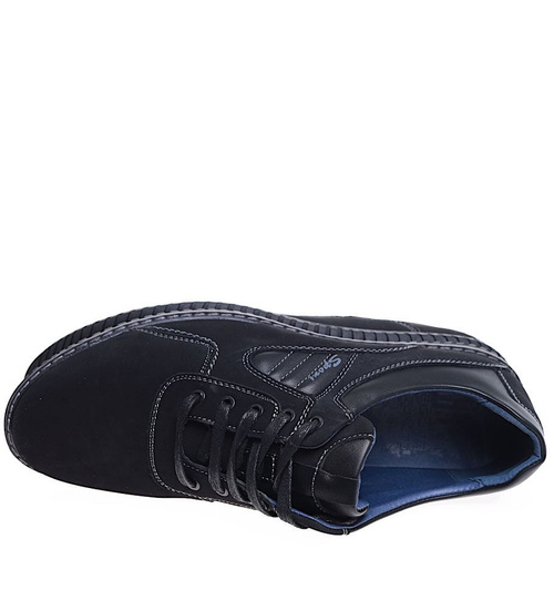 Sznurowane męskie półbuty czarne pantofle /B5-1 16030 T333/