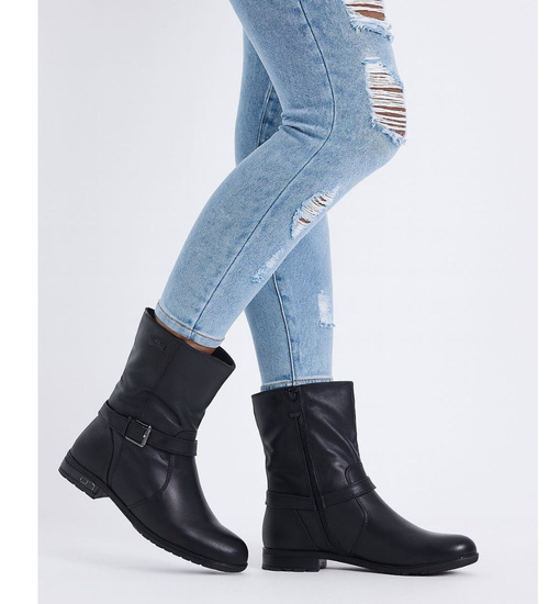 Wysokie czarne botki damskie /J5-3 16947 T230/