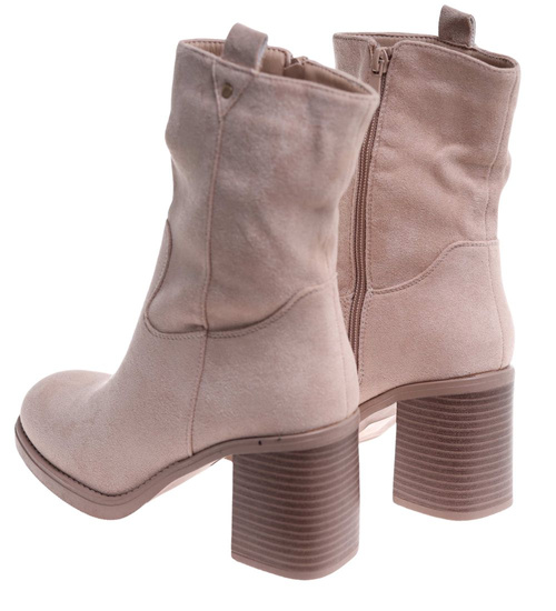 Beżowe eleganckie botki na grubym obcasie /F3-3 18283 W486/