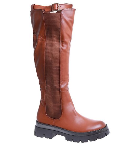 Brązowe kozaki sztyblety na platformie /A3-1 15420 T345/