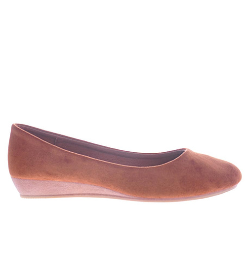 Damskie brązowe balerinki na niskim koturnie /F10-2 12556A T218/