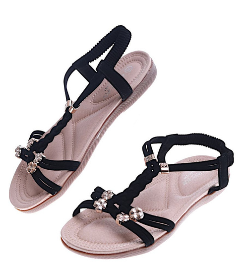 Czarne sandały na płaskim obcasie /G5-2 14044 T398/