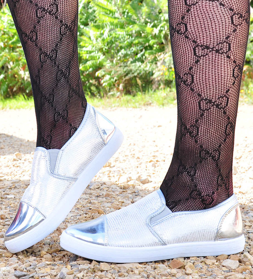 Wsuwane srebrne trampki slip on /C3-2 12508 T2/