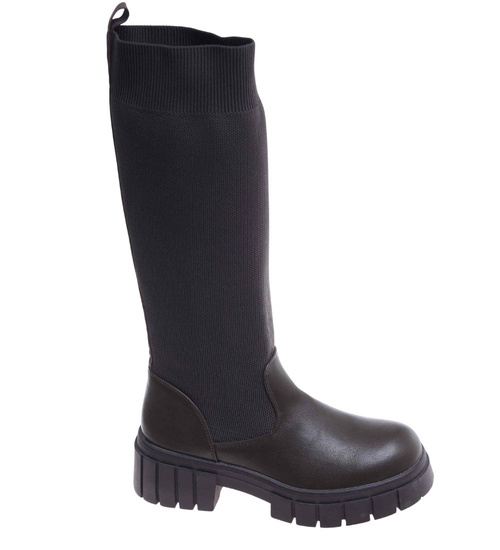 Zielone kozaki damskie na platformie /E9-3 18087 T390/