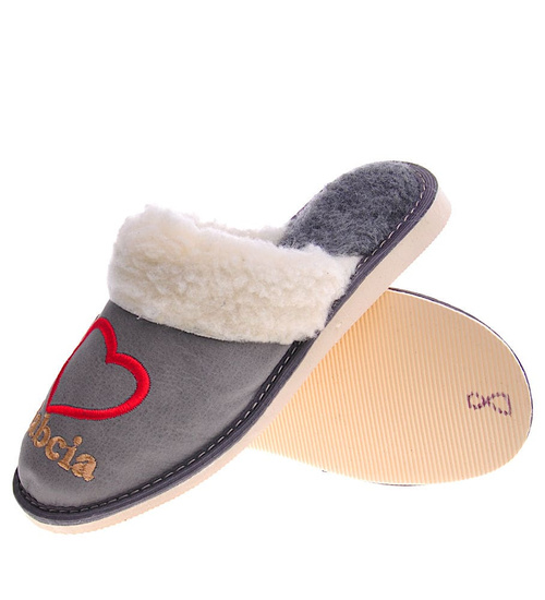 Ocieplane szare kapcie na prezent dla Babci /G9-1 13095 S197/