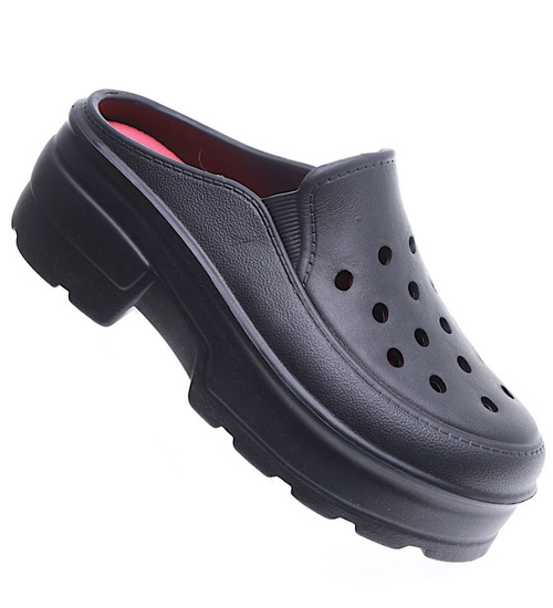 Wodoodporne czarne kryte klapki basenowe na koturnie /E10-1 15543 S283/