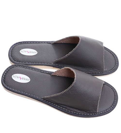 Czarne klapki z naturalnej skóry Premium /D5-1 11323 S199/