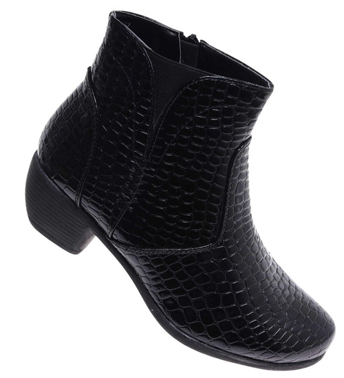 Ocieplane czarne botki na grubym obcasie /A9-3+h2 18268 T2/