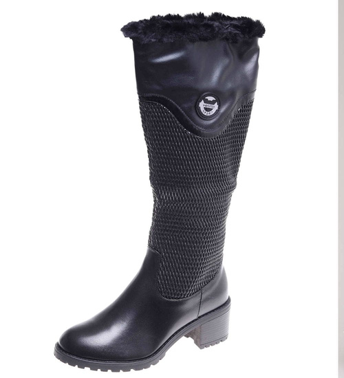 Ocieplane czarne kozaki na klocku /E2-1 +h2 12747 T126/